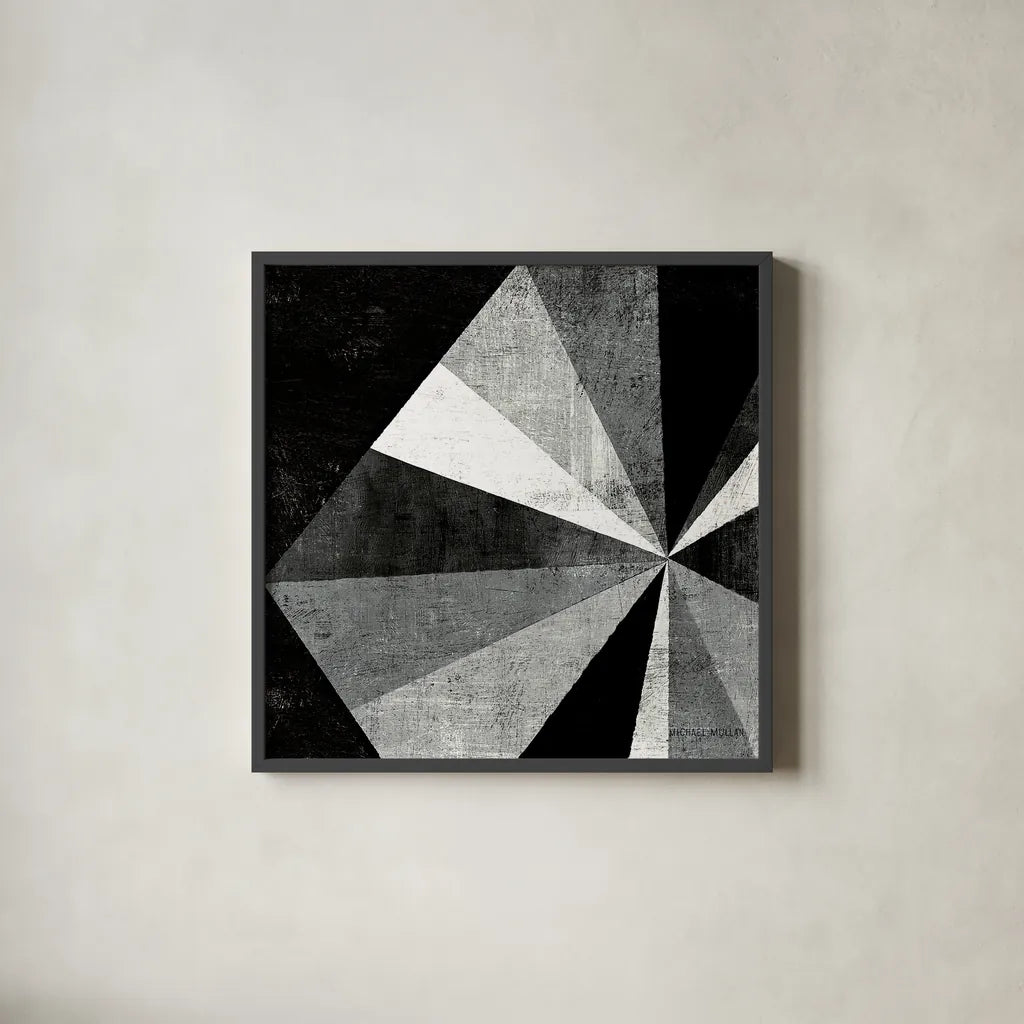 Triangulawesome BW I by Michael Mullan. Shown in a sleek black glass frame for a contemporary gallery look. Available as an archival giclee rolled canvas, fine art paper, or poster print. SKU 15682a.