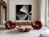 Triangulawesome BW I by Michael Mullan. Shown as extra-large giant wall art in a modern living room. Available as an archival giclee rolled canvas, fine art paper, or poster print. SKU 15682a.