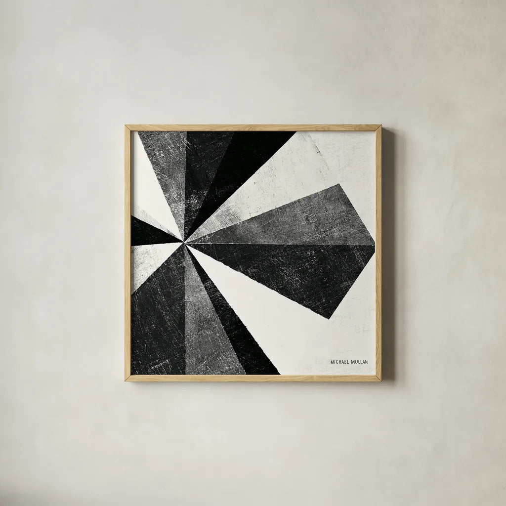 Triangulawesome BW II by Michael Mullan. Shown in a natural wood glass frame for a timeless modern aesthetic. Available as an archival giclee rolled canvas, fine art paper, or poster print. SKU 15683a.