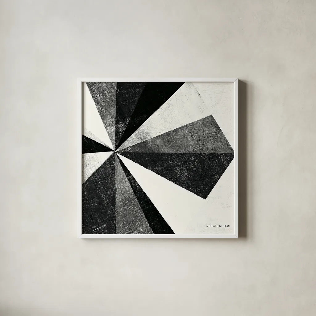 Triangulawesome BW II by Michael Mullan. Shown in a crisp white glass frame for a clean and minimalist style. Available as an archival giclee rolled canvas, fine art paper, or poster print. SKU 15683a.