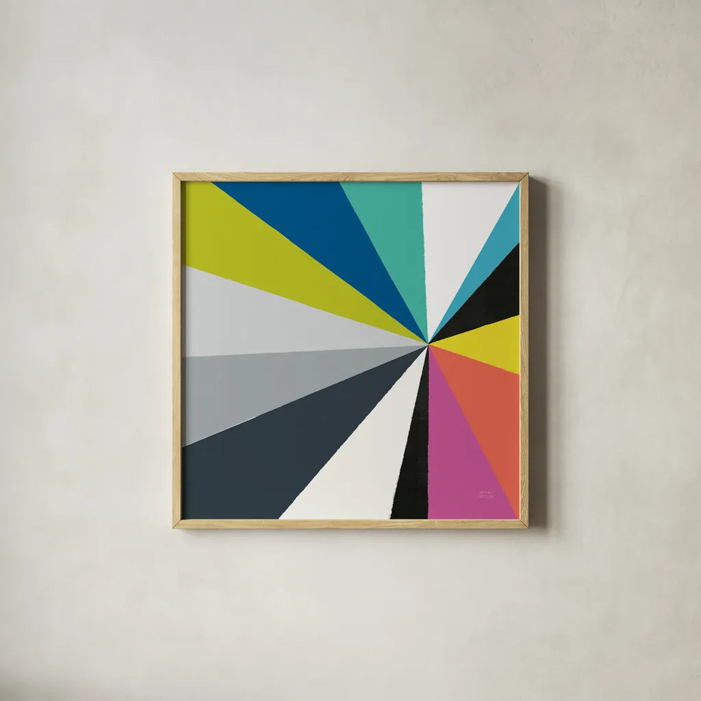 Triangulawesome Color III by Michael Mullan. Shown in a natural wood glass frame for a timeless modern aesthetic. Available as an archival giclee rolled canvas, fine art paper, or poster print. SKU 52647a.