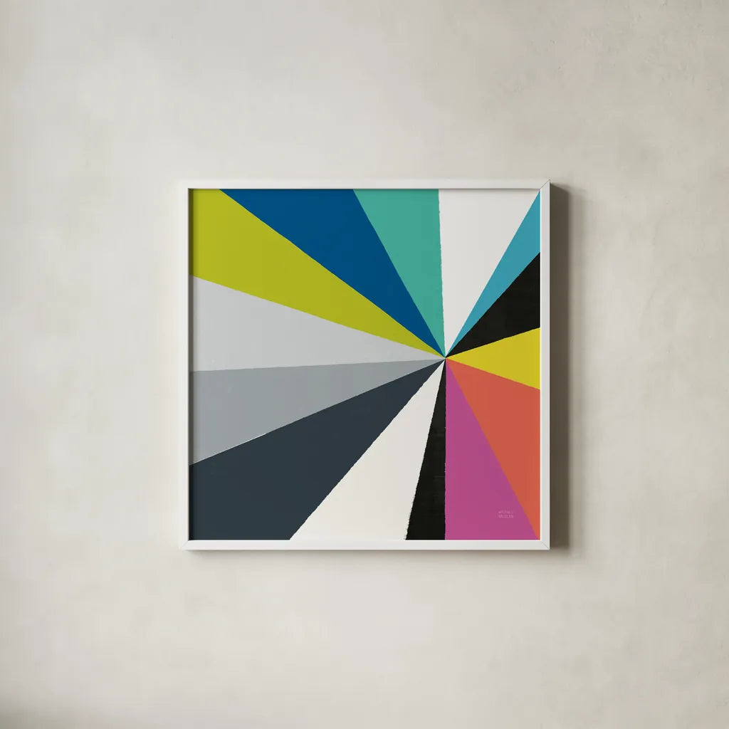 Triangulawesome Color III by Michael Mullan. Shown in a crisp white glass frame for a clean and minimalist style. Available as an archival giclee rolled canvas, fine art paper, or poster print. SKU 52647a.