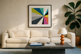 Triangulawesome Color III by Michael Mullan. Displayed in a glass frame with matte in a clean modern living room. Available as an archival giclee rolled canvas, fine art paper, or poster print. SKU 52647a.