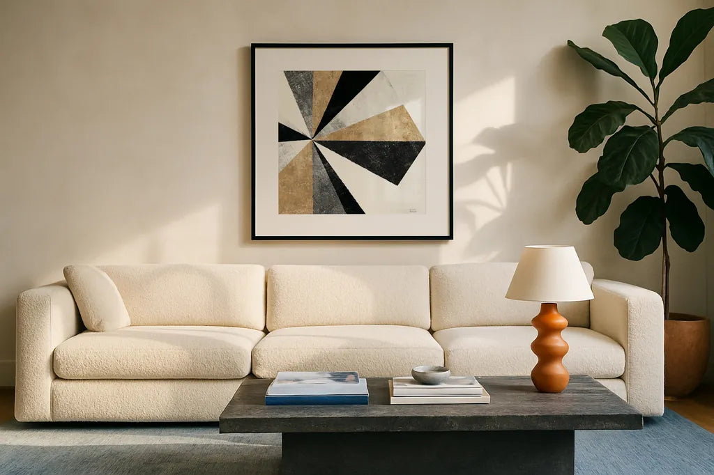 Triangulawesome II BWG Crop by Michael Mullan. Displayed in a glass frame with matte in a clean modern living room. Available as an archival giclee rolled canvas, fine art paper, or poster print. SKU 56580a.