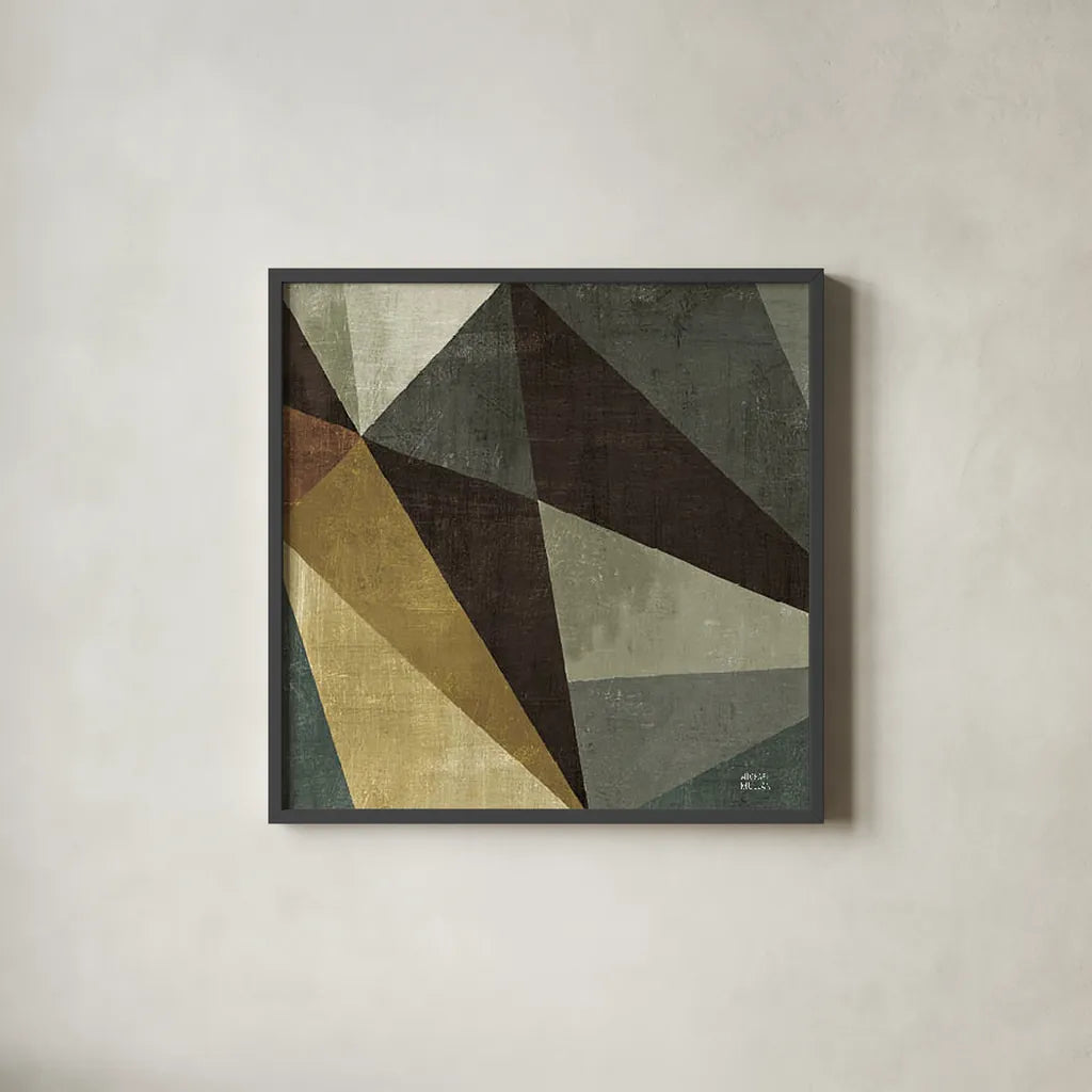 Triangulawesome Square I by Michael Mullan. Shown in a sleek black glass frame for a contemporary gallery look. Available as an archival giclee rolled canvas, fine art paper, or poster print. SKU 26905a.
