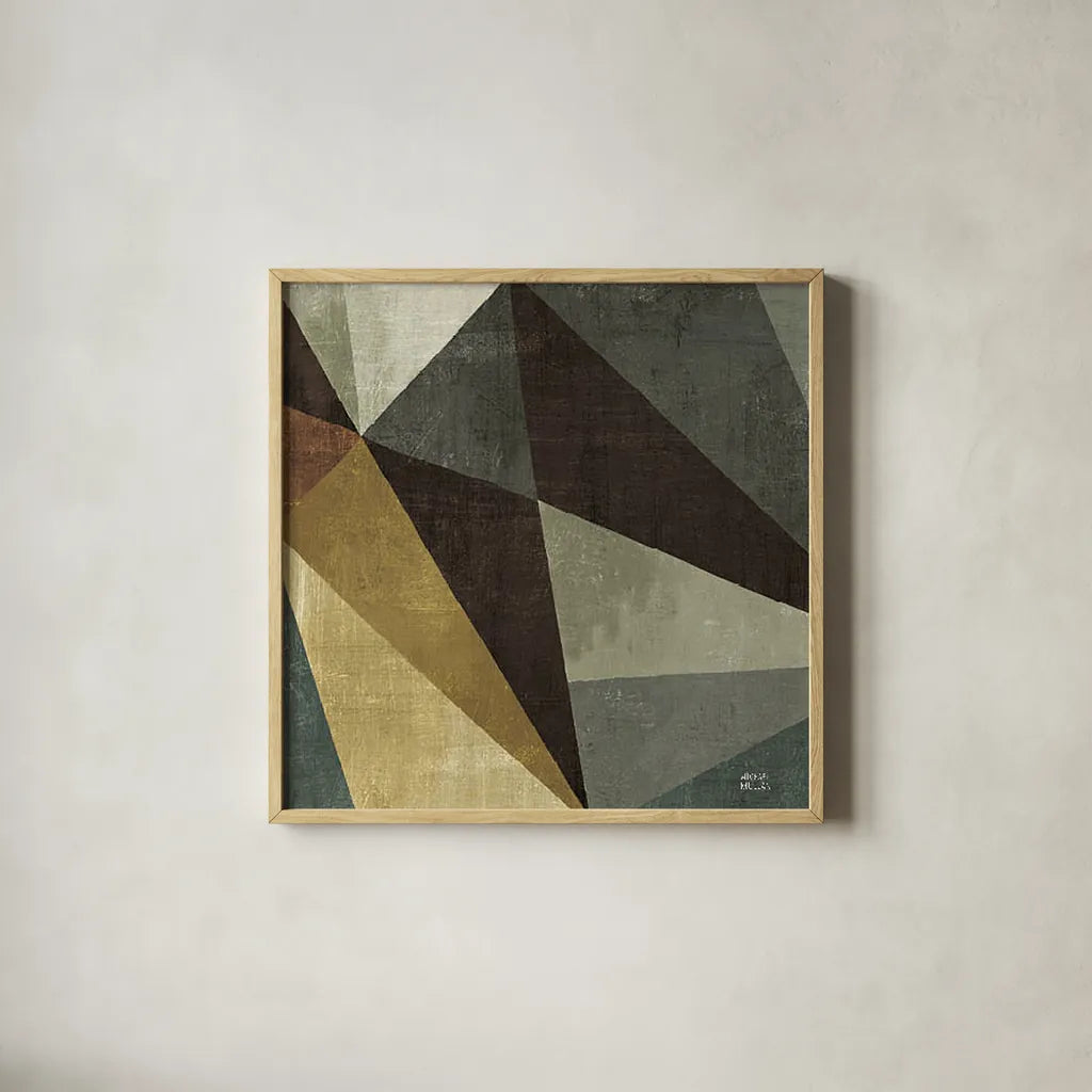 Triangulawesome Square I by Michael Mullan. Shown in a natural wood glass frame for a timeless modern aesthetic. Available as an archival giclee rolled canvas, fine art paper, or poster print. SKU 26905a.
