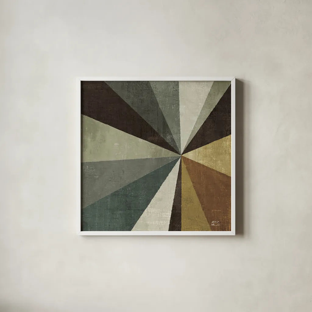 Triangulawesome Square II by Michael Mullan. Shown in a crisp white glass frame for a clean and minimalist style. Available as an archival giclee rolled canvas, fine art paper, or poster print. SKU 26906a.