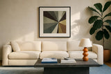Triangulawesome Square II by Michael Mullan. Displayed in a glass frame with matte in a clean modern living room. Available as an archival giclee rolled canvas, fine art paper, or poster print. SKU 26906a.