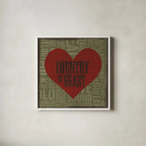 Type Band Country at Heart by Michael Mullan. Shown in a crisp white glass frame for a clean and minimalist style. Available as an archival giclee rolled canvas, fine art paper, or poster print. SKU 51052a.