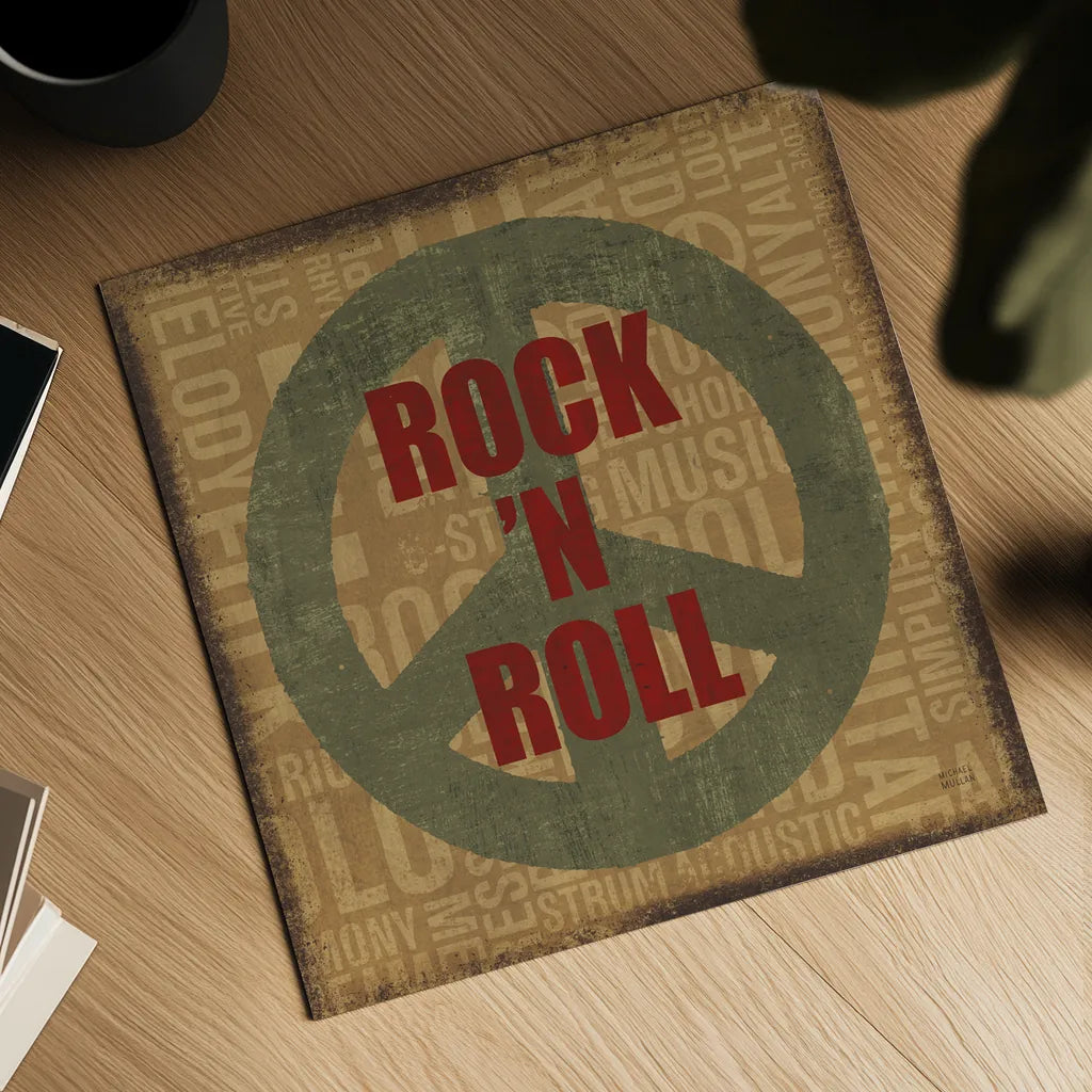 Type Band Rock N Roll by Michael Mullan. Shown as a detailed flat fine art print, highlighting archival giclee quality. Available as an archival giclee rolled canvas, fine art paper, or poster print. SKU 51051a.
