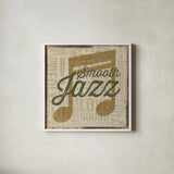 Type Band Smooth Jazz by Michael Mullan. Shown in a crisp white glass frame for a clean and minimalist style. Available as an archival giclee rolled canvas, fine art paper, or poster print. SKU 51050a.