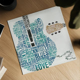 Type Guitar Colorful Square II by Michael Mullan. Shown as a detailed flat fine art print, highlighting archival giclee quality. Available as an archival giclee rolled canvas, fine art paper, or poster print. SKU 48418a.