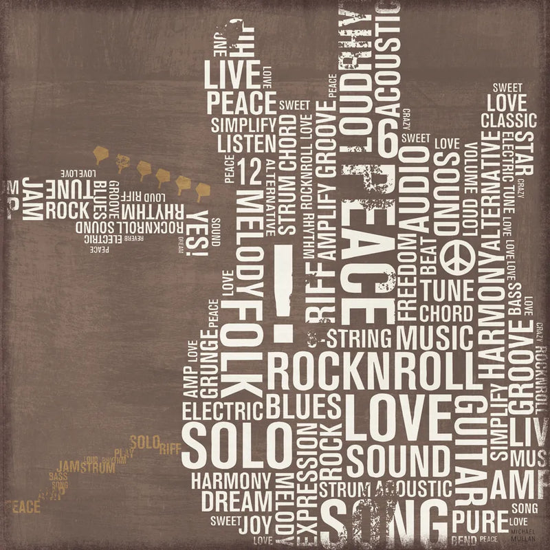 Type Guitar Neutral Square I by Michael Mullan. SKU 51034a. Archival Giclee Fine art print for wall decor.