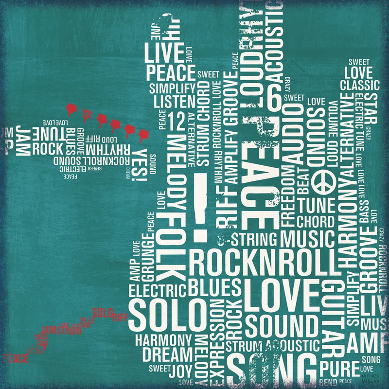 Type Guitar Square I by Michael Mullan. SKU 51039a. Archival Giclee Fine art print for wall decor.