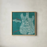 Type Guitar Square I by Michael Mullan. Shown in a natural wood glass frame for a timeless modern aesthetic. Available as an archival giclee rolled canvas, fine art paper, or poster print. SKU 51039a.