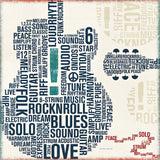 Type Guitar Square II by Michael Mullan. SKU 12412a. Archival Giclee Fine art print for wall decor.