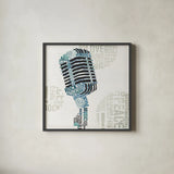 Type Mic Colorful Square by Michael Mullan. Shown in a sleek black glass frame for a contemporary gallery look. Available as an archival giclee rolled canvas, fine art paper, or poster print. SKU 51041a.