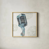 Type Mic Colorful Square by Michael Mullan. Shown in a natural wood glass frame for a timeless modern aesthetic. Available as an archival giclee rolled canvas, fine art paper, or poster print. SKU 51041a.