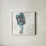Type Mic Colorful Square by Michael Mullan. Shown in a crisp white glass frame for a clean and minimalist style. Available as an archival giclee rolled canvas, fine art paper, or poster print. SKU 51041a.