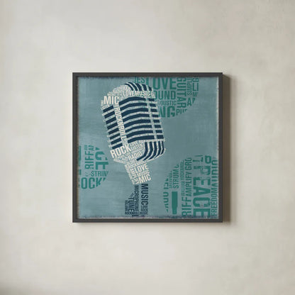 Type Mic Light Square by Michael Mullan. Shown in a sleek black glass frame for a contemporary gallery look. Available as an archival giclee rolled canvas, fine art paper, or poster print. SKU 51043a.