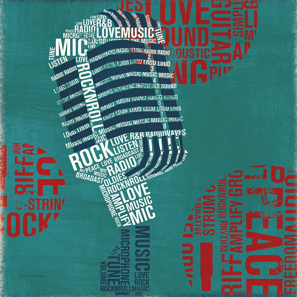 Type Mic Square by Michael Mullan. SKU 12413a. Archival Giclee Fine art print for wall decor.