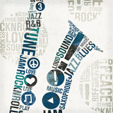 Type Sax Colorful Square by Michael Mullan. SKU 51042a. Archival Giclee Fine art print for wall decor.