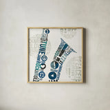 Type Sax Colorful Square by Michael Mullan. Shown in a natural wood glass frame for a timeless modern aesthetic. Available as an archival giclee rolled canvas, fine art paper, or poster print. SKU 51042a.