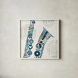 Type Sax Colorful Square by Michael Mullan. Shown in a crisp white glass frame for a clean and minimalist style. Available as an archival giclee rolled canvas, fine art paper, or poster print. SKU 51042a.