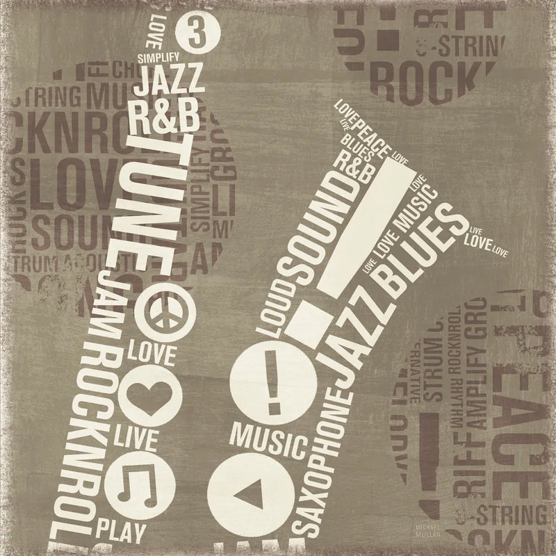 Type Sax Neutral Square by Michael Mullan. SKU 51038a. Archival Giclee Fine art print for wall decor.