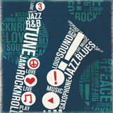 Type Sax Square by Michael Mullan. SKU 12414a. Archival Giclee Fine art print for wall decor.