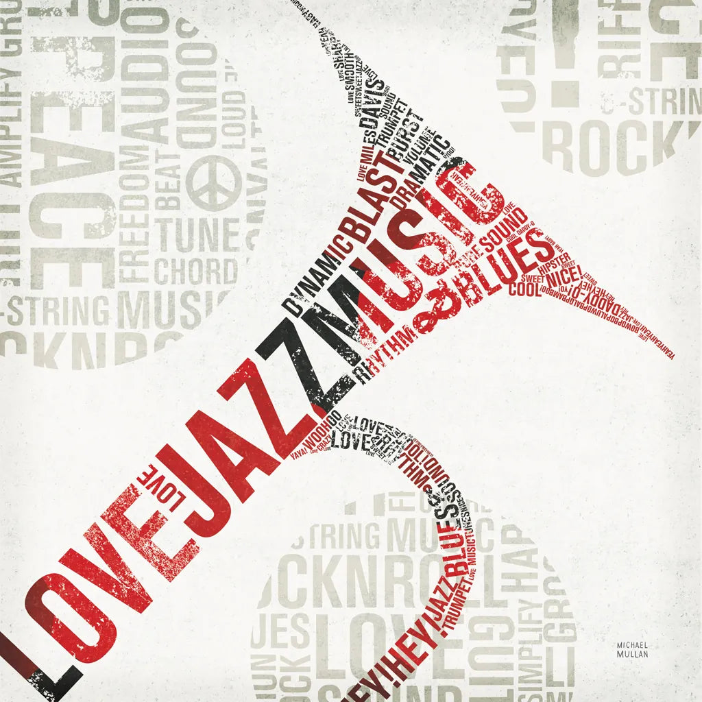 Type Trumpet Colorful Square by Michael Mullan. SKU 48419a. Archival Giclee Fine art print for wall decor.