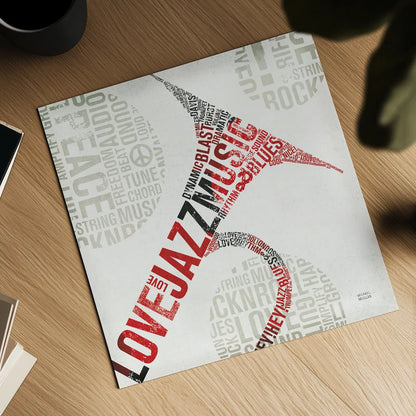 Type Trumpet Colorful Square by Michael Mullan. Shown as a detailed flat fine art print, highlighting archival giclee quality. Available as an archival giclee rolled canvas, fine art paper, or poster print. SKU 48419a.