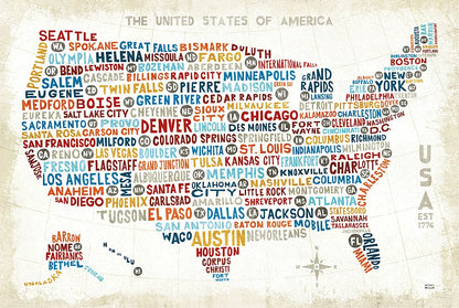 US City Map by Michael Mullan. SKU 18273i. Archival Giclee Fine art print for wall decor.