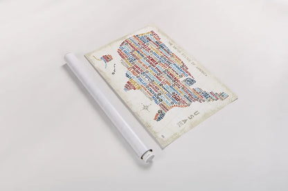 US City Map by Michael Mullan. shown as a rolled paper print. Available as archival giclee rolled canvas, fine art paper, or poster print. SKU 18273i.