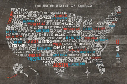 US City Map on Wood Gray by Michael Mullan. SKU 21210i. Archival Giclee Fine art print for wall decor.
