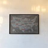 US City Map on Wood Gray by Michael Mullan. shown as a paper print in a black flame. Available as a archival giclee rolled canvas, fine art paper, or poster print. SKU 21210i.