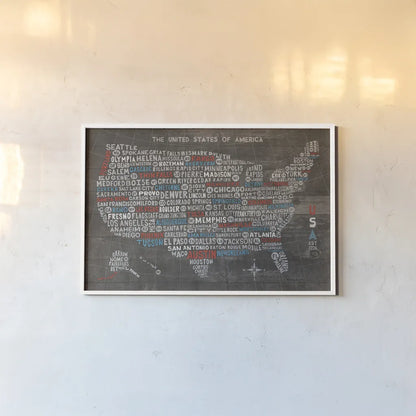 US City Map on Wood Gray by Michael Mullan. shown as a paper print in a white frame. Available as a archival giclee rolled canvas, fine art paper, or poster print. SKU 21210i.