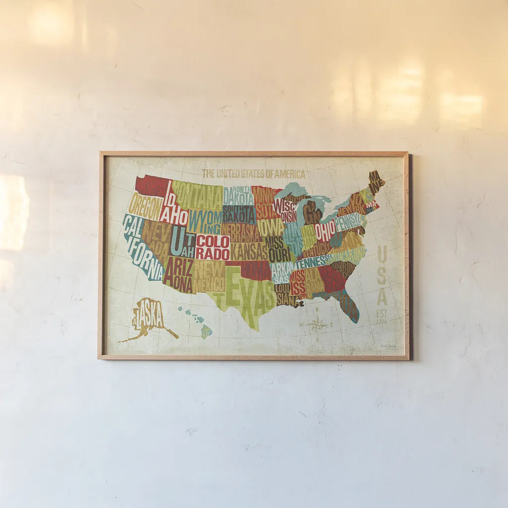 USA Modern by Michael Mullan. shown as a paper print in a natural frame. Available as a archival giclee rolled canvas, fine art paper, or poster print. SKU 11489i.