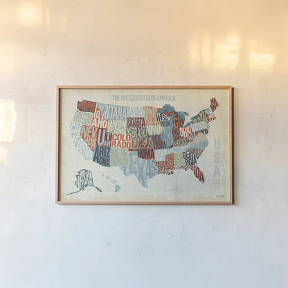USA Modern Blue by Michael Mullan. shown as a paper print in a natural frame. Available as a archival giclee rolled canvas, fine art paper, or poster print. SKU 9417i.