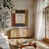 Urban Coffee I by Michael Mullan. Shown in a natural wood frame in a cozy modern living room. Available as an archival giclee rolled canvas, fine art paper, or poster print. SKU 3679a.