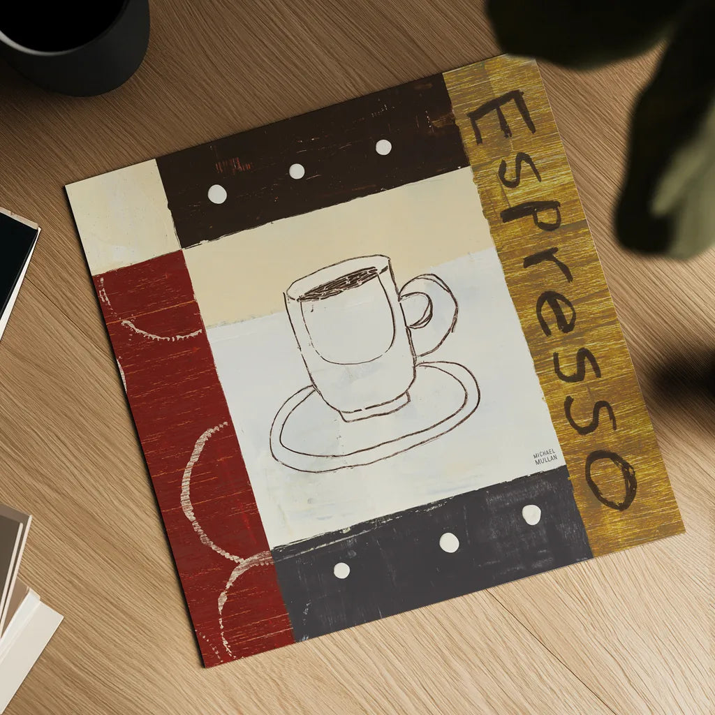 Urban Coffee II by Michael Mullan. Shown as a detailed flat fine art print, highlighting archival giclee quality. Available as an archival giclee rolled canvas, fine art paper, or poster print. SKU 3680a.