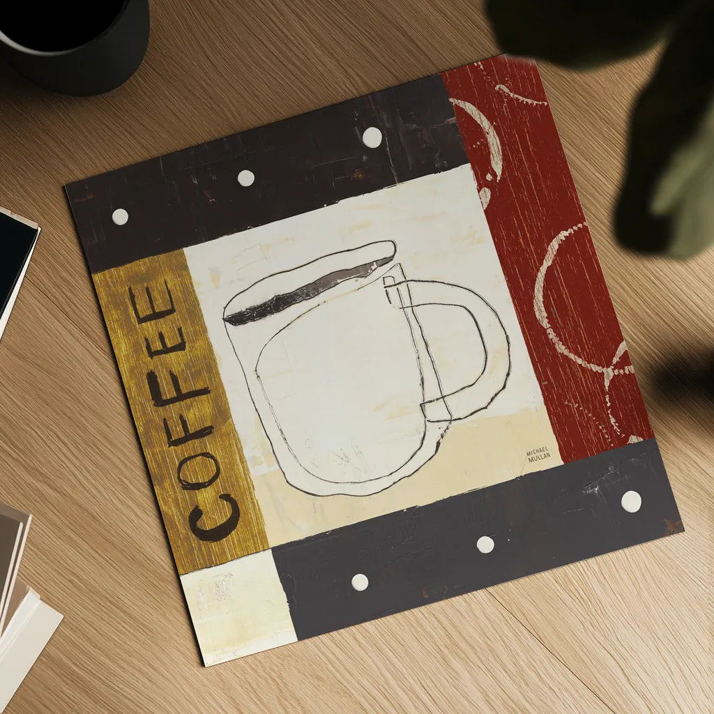 Urban Coffee III by Michael Mullan. Shown as a detailed flat fine art print, highlighting archival giclee quality. Available as an archival giclee rolled canvas, fine art paper, or poster print. SKU 3681a.