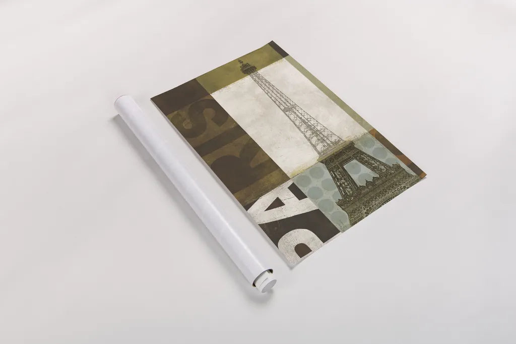 Urban Paris by Michael Mullan. shown as a rolled paper print. Available as archival giclee rolled canvas, fine art paper, or poster print. SKU 1057h.