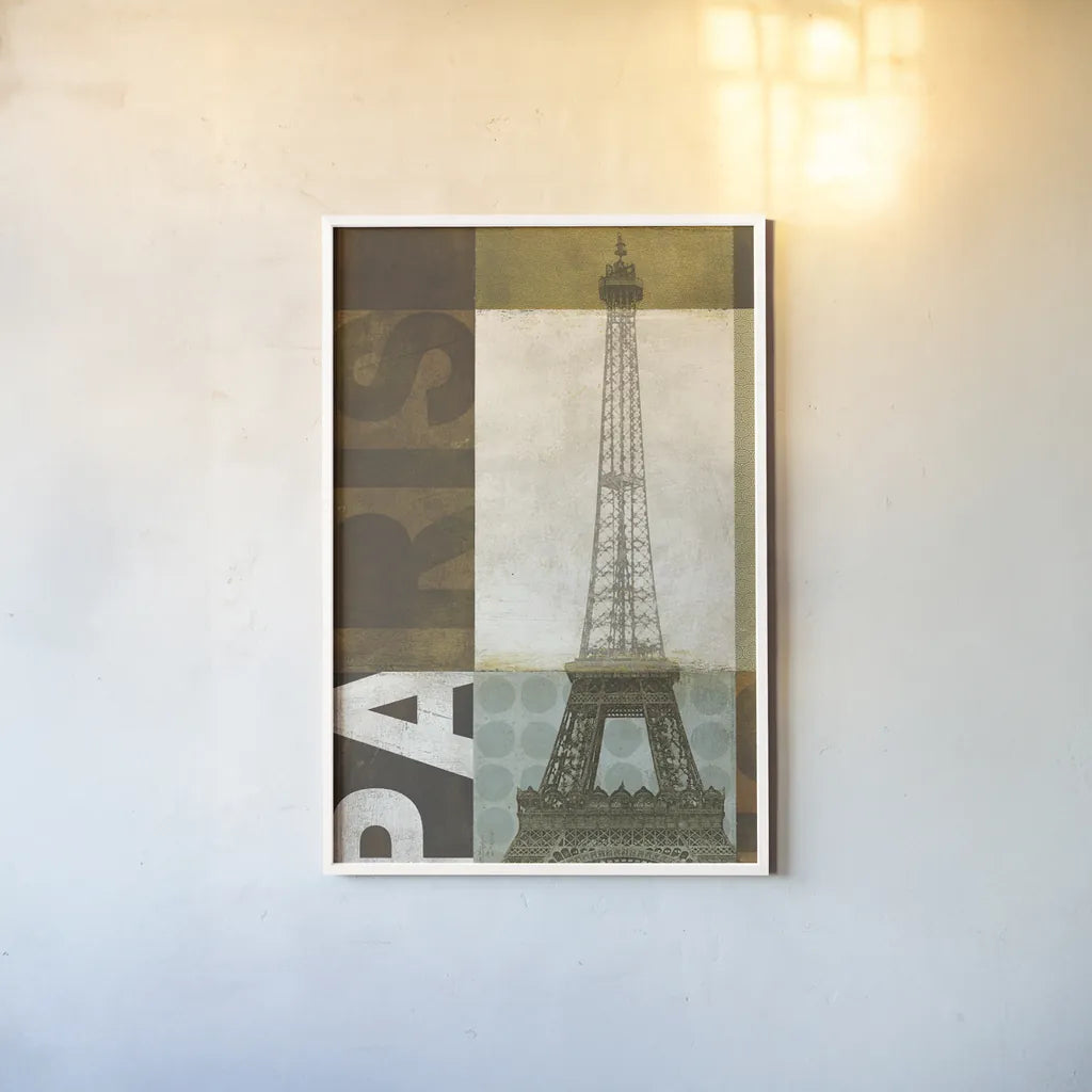 Urban Paris by Michael Mullan. shown as a paper print in a white frame. Available as a archival giclee rolled canvas, fine art paper, or poster print. SKU 1057h.