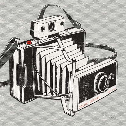 Vintage Analog Camera Gingham by Michael Mullan. SKU 51023a. Archival Giclee Fine art print for wall decor.
