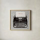 Vintage Analog Typewriter by Michael Mullan. Shown in a natural wood glass frame for a timeless modern aesthetic. Available as an archival giclee rolled canvas, fine art paper, or poster print. SKU 12408a.