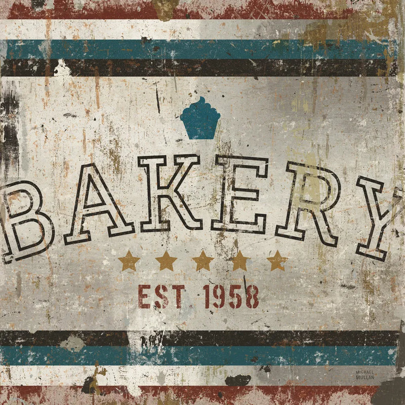 Vintage Bakery Sign by Michael Mullan. SKU 51286a. Archival Giclee Fine art print for wall decor.