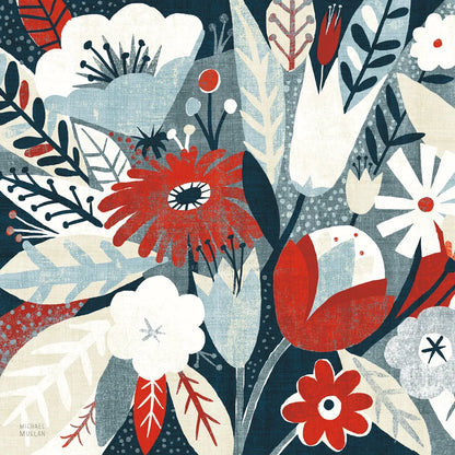 Vintage Bouquet Red Crop by Michael Mullan. SKU 51112a. Archival Giclee Fine art print for wall decor.