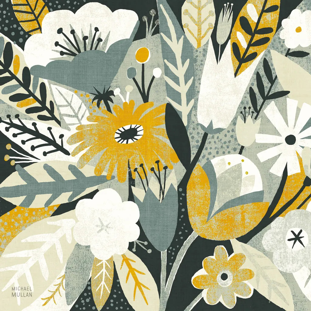 Vintage Bouquet Yellow Crop by Michael Mullan. SKU 12550a. Archival Giclee Fine art print for wall decor.