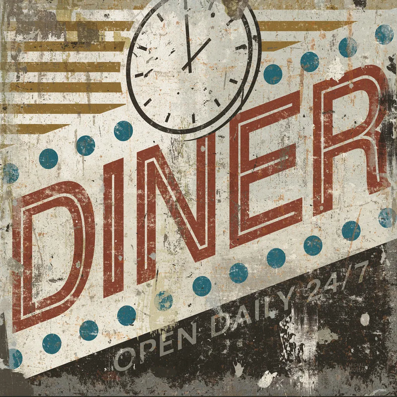 Vintage Diner Sign by Michael Mullan. SKU 51288a. Archival Giclee Fine art print for wall decor.